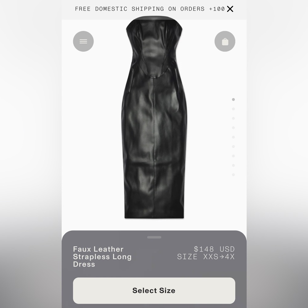 Strapless Faux Leather Midi Dress - Black